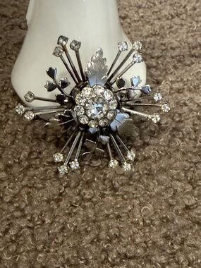 Crystal Burst Statement Brooch - Silver Tone